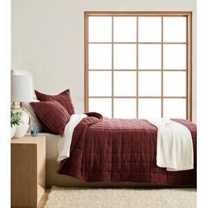Quince Linen Box Quilt Full/Queen Burgundy NWOT #4